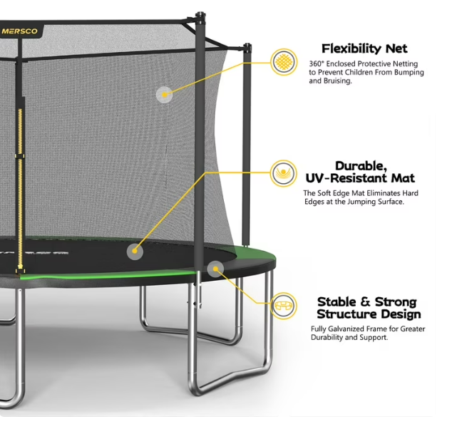 Mersco 14ft Trampoline PLAY Heavy Duty Outdoor Trampoline for Kids, Backyard Trampoline with Enclosure Net for Family Fun,Jumping Trampoline for Boys and Girls Birthday Gift,Green