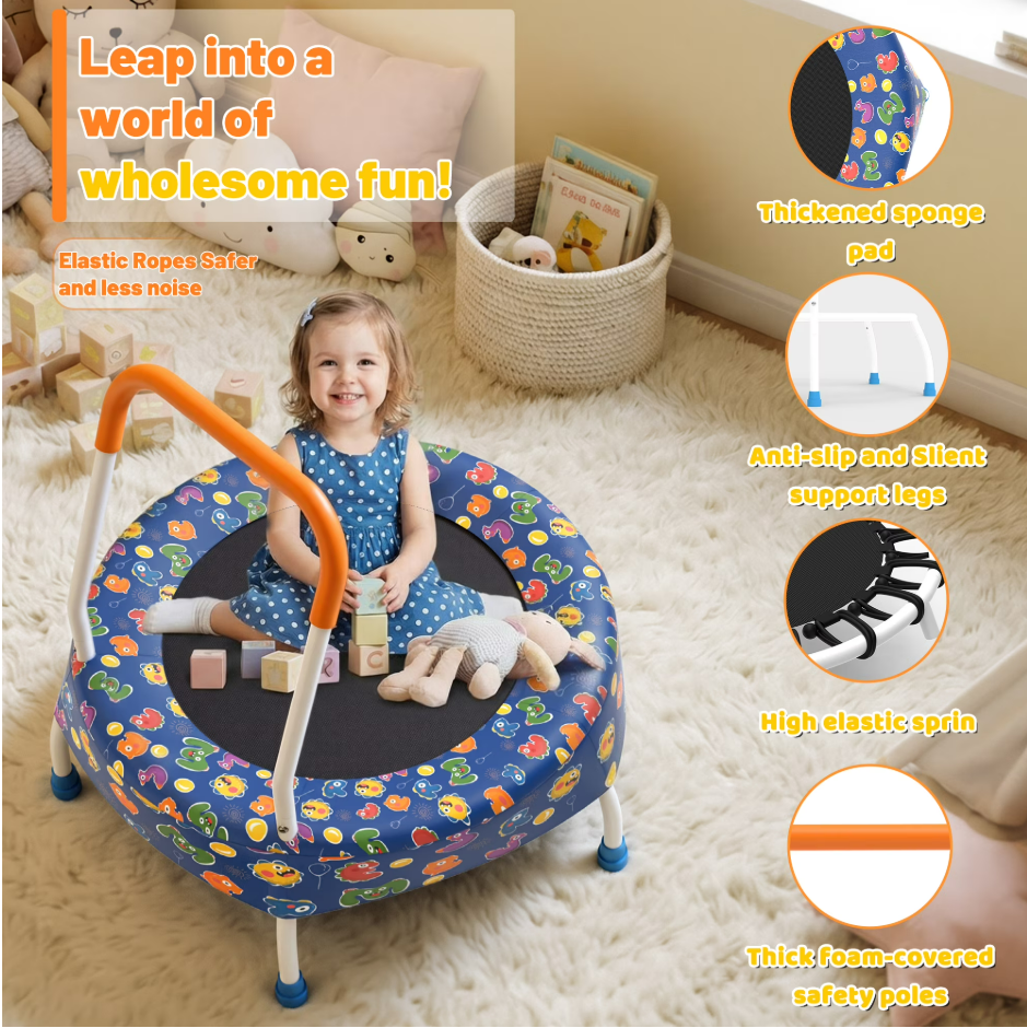 Mersco 28" Trampoline for Kids Springless Trampoline with Handle,Birthday and Festival Gifts ,Indoor and Outdoor,Bule