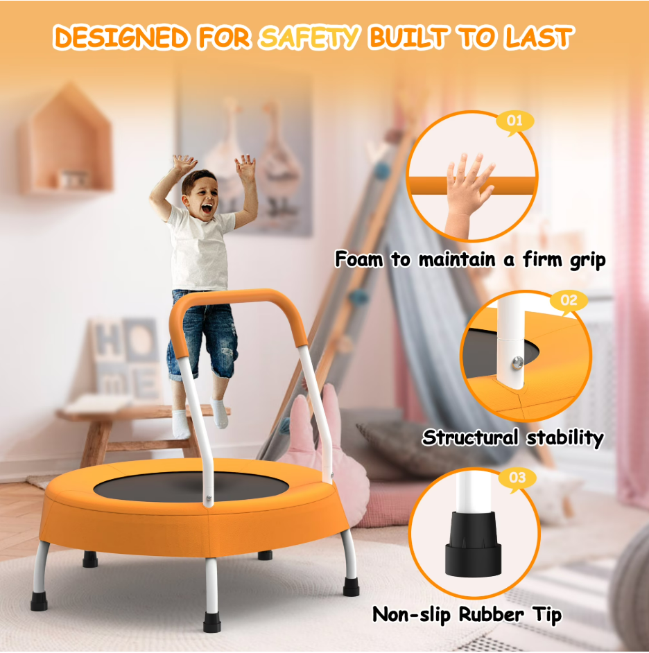 Mersco 28" Trampoline for Kids Indoor Springless Trampoline with Handle Orange