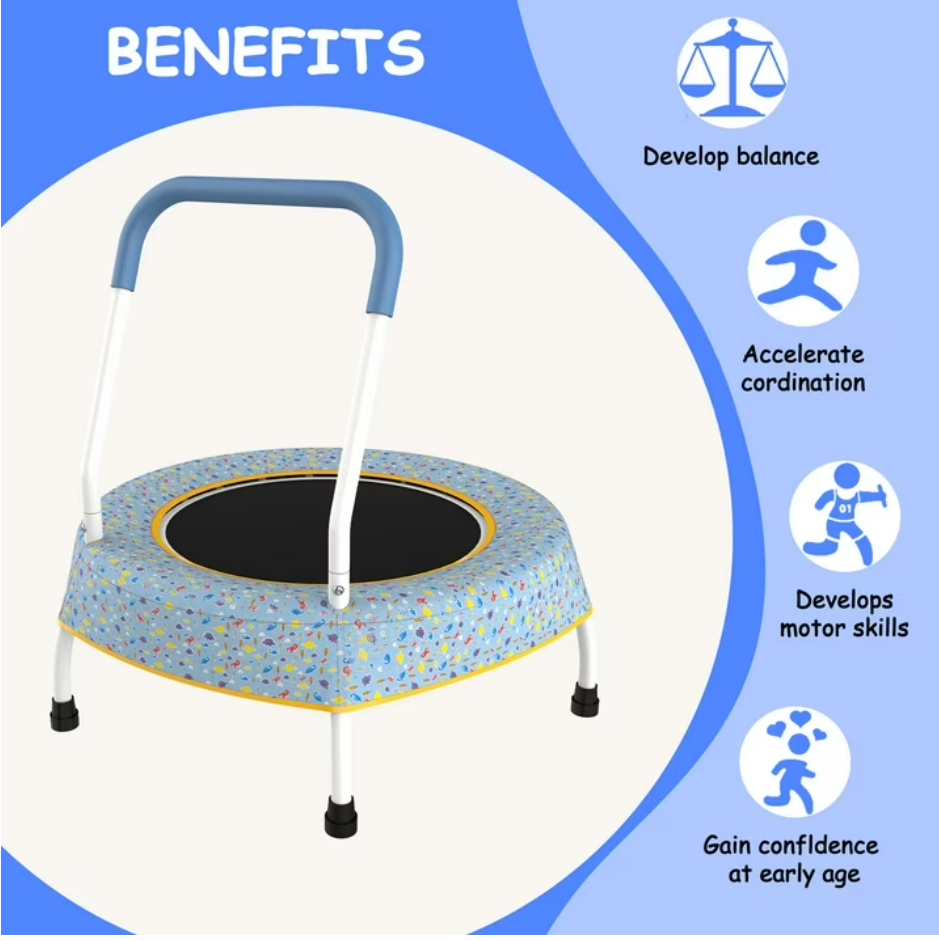 Mersco 28inch Toddlers Trampoline with Handle, Indoor Kids Mini Trampoline, Small Rebounder Trampoline for Indoor and Outdoor Use, Print