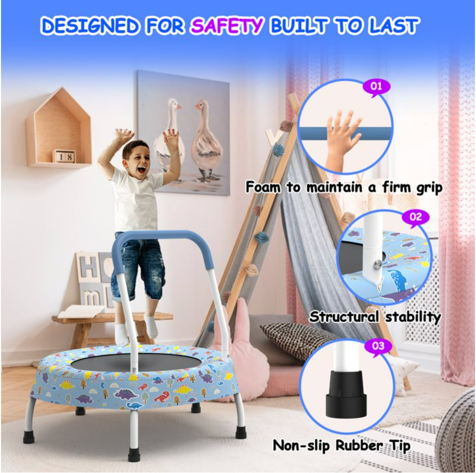 Mersco 28inch Toddlers Trampoline with Handle, Indoor Kids Mini Trampoline, Small Rebounder Trampoline for Indoor and Outdoor Use, Print