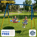 Mersco 2-in-1 Swing Set for Backyard with Stand, Swing Heavy Duty 440lbs Metal Outdoor Swing Stand, Contain 1 Saucer 32" and 1 Belt Seat 26.2" for Playground, Backyard Playset