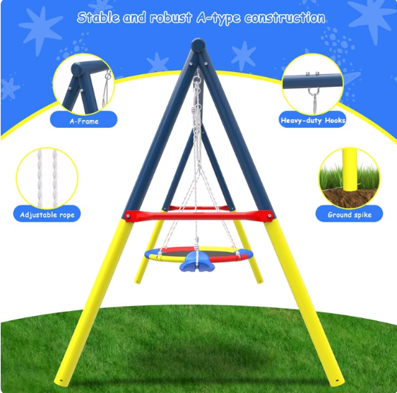 Mersco 2-in-1 Swing Set for Backyard with Stand, Swing Heavy Duty 440lbs Metal Outdoor Swing Stand, Contain 1 Saucer 32" and 1 Belt Seat 26.2" for Playground, Backyard Playset
