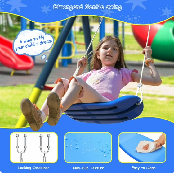 Mersco 2-in-1 Swing Set for Backyard with Stand, Swing Heavy Duty 440lbs Metal Outdoor Swing Stand, Contain 1 Saucer 32" and 1 Belt Seat 26.2" for Playground, Backyard Playset