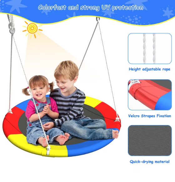 Mersco 2-in-1 Swing Set for Backyard with Stand, Swing Heavy Duty 440lbs Metal Outdoor Swing Stand, Contain 1 Saucer 32" and 1 Belt Seat 26.2" for Playground, Backyard Playset