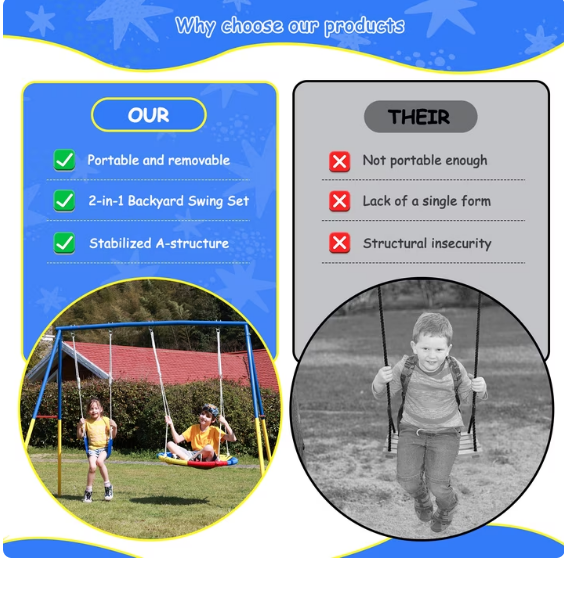 Mersco 2-in-1 Swing Set for Backyard with Stand, Swing Heavy Duty 440lbs Metal Outdoor Swing Stand, Contain 1 Saucer 32" and 1 Belt Seat 26.2" for Playground, Backyard Playset