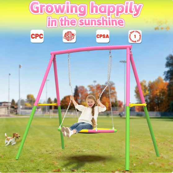 Mersco Swing Set for Backyard with Stand, Swing Heavy Duty 440lbs Metal Outdoor Swing Stand, 38" Saucer Swing for Playground, Backyard Playset,pink