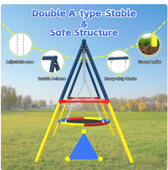 Mersco Swing Set for Backyard with Stand, Swing Heavy Duty 440lbs Metal Outdoor Swing Stand for Playground, Backyard Playset,Halloween,Yellow