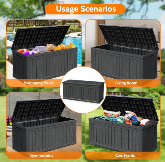 Mersco 320 Gallon Large Deck Box,Lockable Resin Outdoor Indoor Storage Box with Hundles,Waterproof UV Resistant Outside Deck Box for Patio Furniture Cushions, Pool Float,Garden Tool,Black