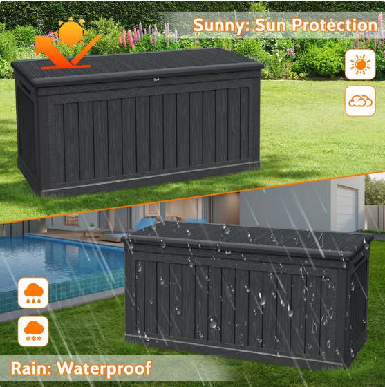 Mersco 320 Gallon Large Deck Box,Lockable Resin Outdoor Indoor Storage Box with Hundles,Waterproof UV Resistant Outside Deck Box for Patio Furniture Cushions, Pool Float,Garden Tool,Black