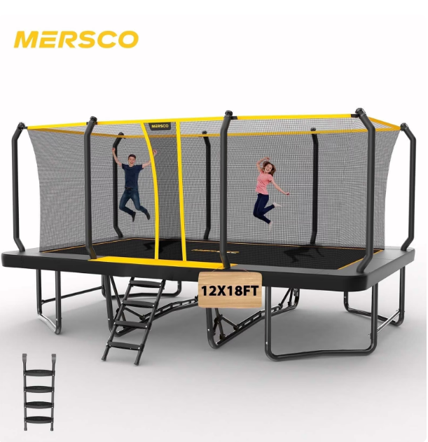 Mersco 12x18FT Kids Adults Trampoline, ASTM Certified Heavy Duty Outdoor Trampoline with Safety Enclosure Net and Upgraded Ladder for Backyard Family Fun, Fitness Trampoline MAX