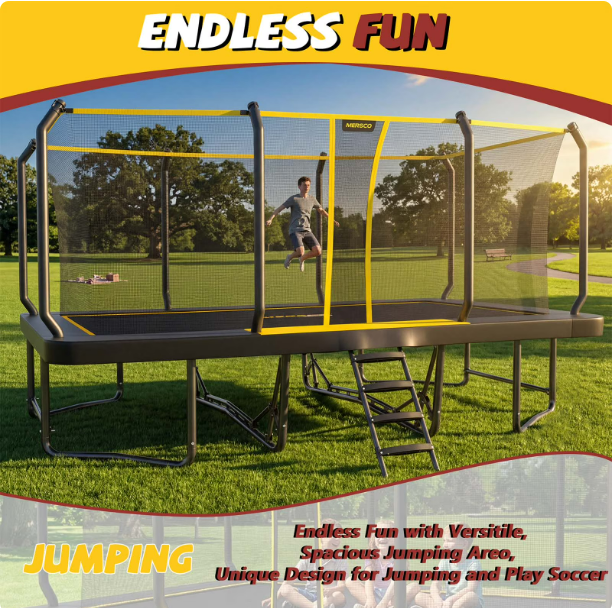 Mersco 12x18FT Kids Adults Trampoline, ASTM Certified Heavy Duty Outdoor Trampoline with Safety Enclosure Net and Upgraded Ladder for Backyard Family Fun, Fitness Trampoline MAX