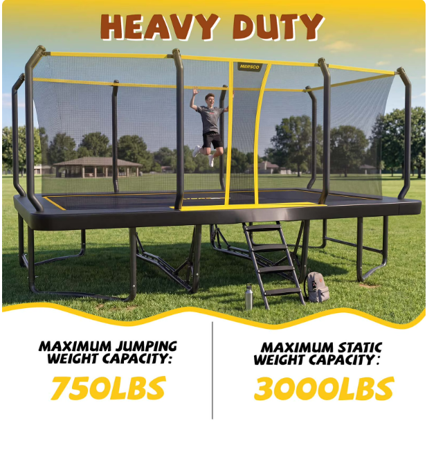 Mersco 12x18FT Kids Adults Trampoline, ASTM Certified Heavy Duty Outdoor Trampoline with Safety Enclosure Net and Upgraded Ladder for Backyard Family Fun, Fitness Trampoline MAX
