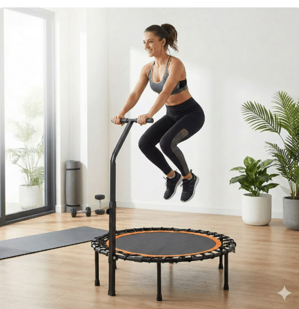 Mersco 40'' Foldable Mini Sports trampoline,450LBS Rebounder Trampoline for Home Gym,Cardio & Strength Training,Fitness Trampoline with Adjustable Handle, Stable & Quiet, Indoor Outdoor, Black