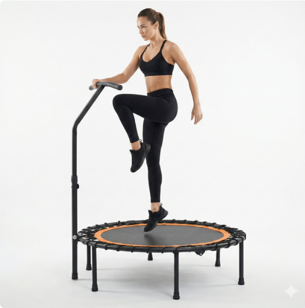 Mersco 40'' Foldable Mini Sports trampoline,450LBS Rebounder Trampoline for Home Gym,Cardio & Strength Training,Fitness Trampoline with Adjustable Handle, Stable & Quiet, Indoor Outdoor, Black