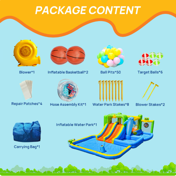 Mersco Inflatable Slide Water Slide with 520W Blower,Bounce House for Big Kids with Soak Pool, Sprinkler Fountain, Target for Kids Slides ,Climbing Wall ,Basketball Hoop,Jumping and Ocean Ball Pit