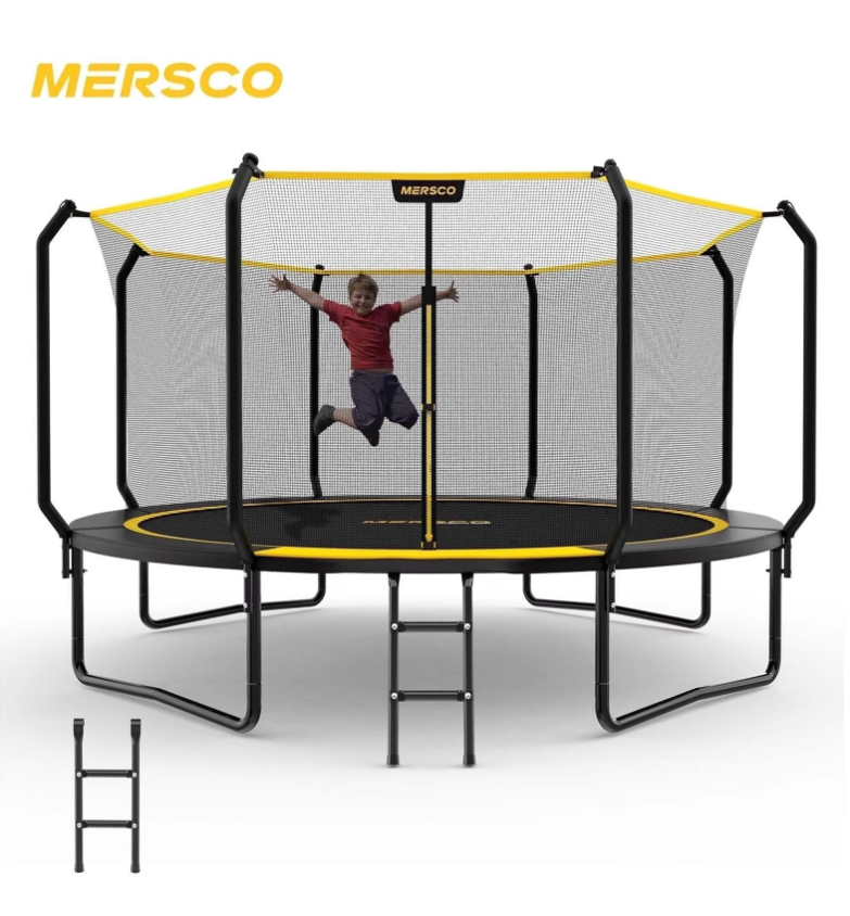 Mersco 14FT Kids Trampoline, ASTM Certified Heavy Duty Outdoor Trampoline with Safety Enclosure Net and Upgraded Ladder for Backyard Family Fun, Jumping Trampoline SUPER