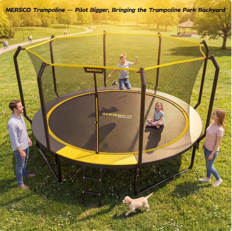 Mersco 14FT Kids Trampoline, ASTM Certified Heavy Duty Outdoor Trampoline with Safety Enclosure Net and Upgraded Ladder for Backyard Family Fun, Jumping Trampoline SUPER