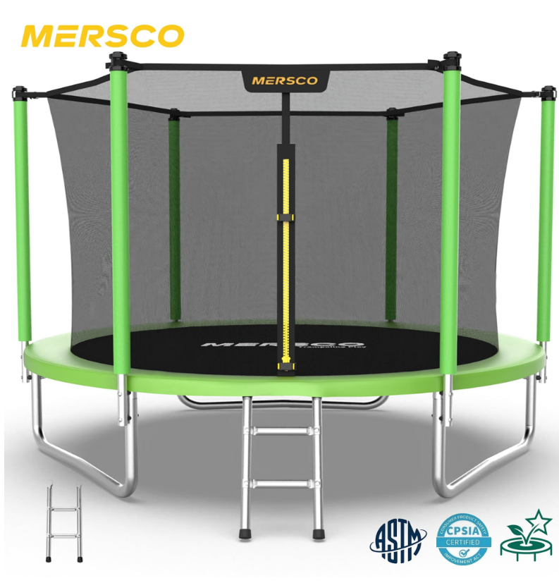 Mersco 8FT Kids Trampoline, ASTM Certified Heavy Duty Outdoor Trampoline with Safety Enclosure Net and Ladder for Backyard Family Fun, Jumping Trampoline PLAY