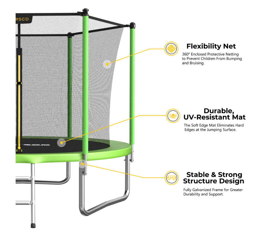 Mersco 8FT Kids Trampoline, ASTM Certified Heavy Duty Outdoor Trampoline with Safety Enclosure Net and Ladder for Backyard Family Fun, Jumping Trampoline PLAY