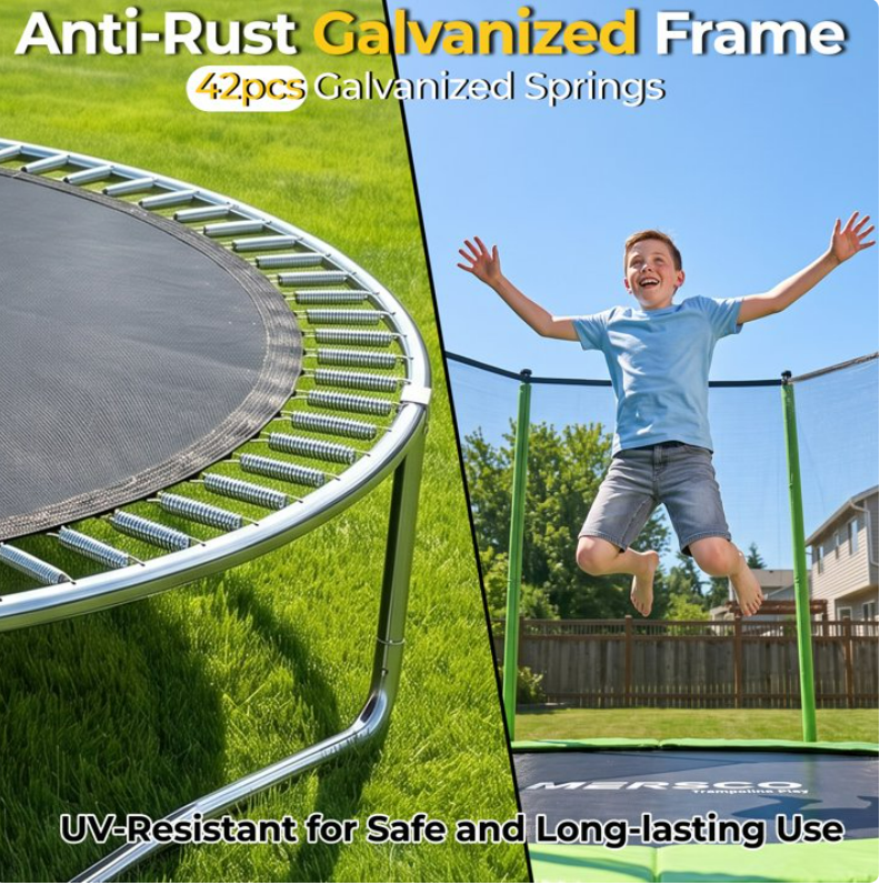 Mersco 8FT Kids Trampoline, ASTM Certified Heavy Duty Outdoor Trampoline with Safety Enclosure Net and Ladder for Backyard Family Fun, Jumping Trampoline PLAY