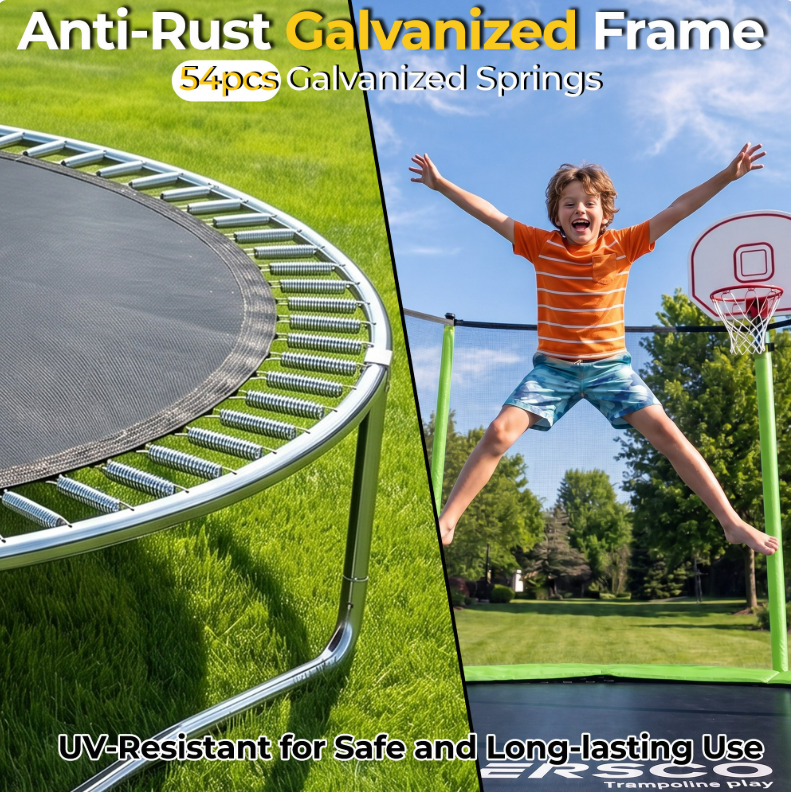 Mersco 10FT/12FT/14FT/15FT/16FT Kids Trampoline, ASTM Certified Heavy Duty Outdoor Trampoline with Safety Enclosure Net Basketball Hoop and Ladder for Backyard Family Fun, Jumping Trampoline PLAY