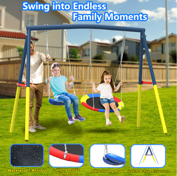 Mersco 12FT Heavy Duty Trampoline with Enclosure Net & Swing Set Outdoor Big Trampoline for Backyard,Kids Trampoline with Basketball Hoop,Birthday & Holiday Gifts for Kids,Blue