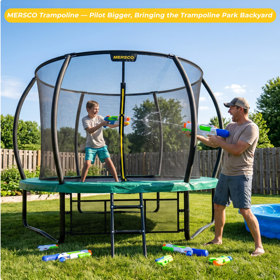 Mersco 10FT/12FT/14FT/15FT/16FT Kids Trampoline, ASTM Certified Heavy Duty Outdoor Trampoline with Safety Enclosure Net and Ladder for Backyard Family Fun, Pumpkin Trampoline SPACE
