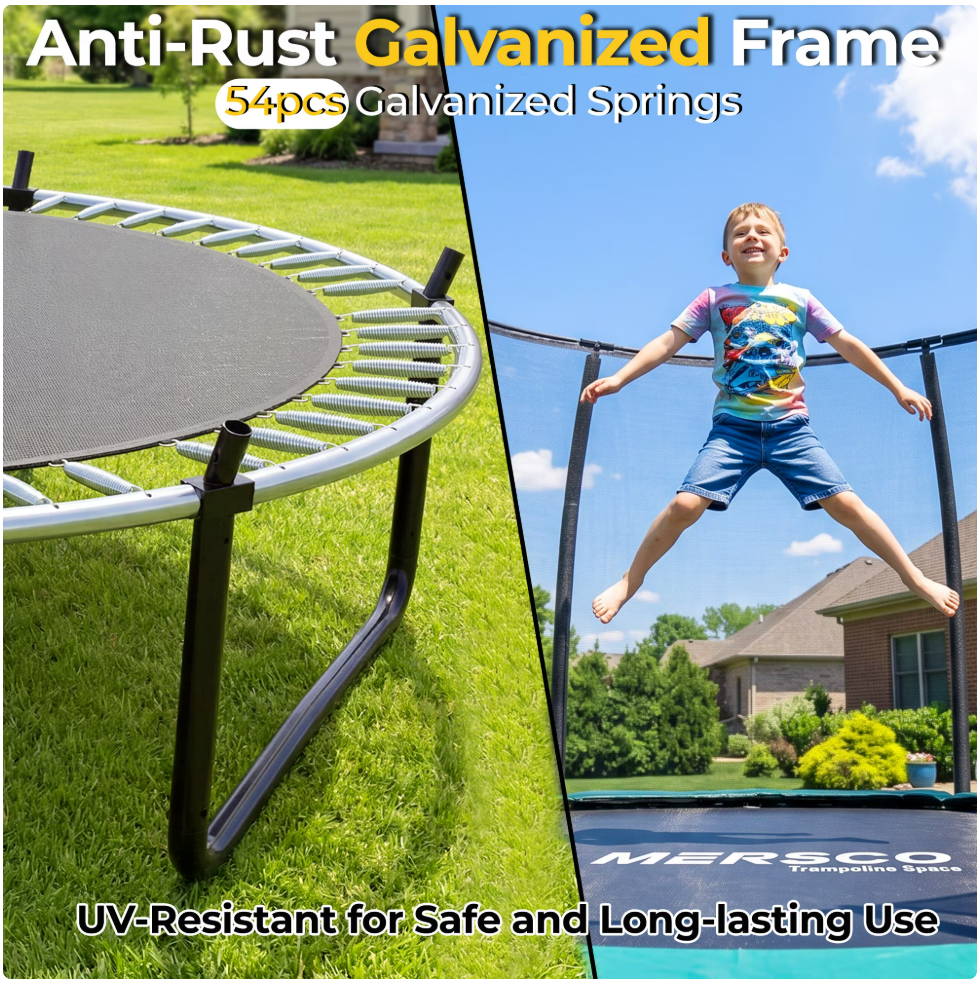 Mersco 10FT/12FT/14FT/15FT/16FT Kids Trampoline, ASTM Certified Heavy Duty Outdoor Trampoline with Safety Enclosure Net and Ladder for Backyard Family Fun, Pumpkin Trampoline SPACE