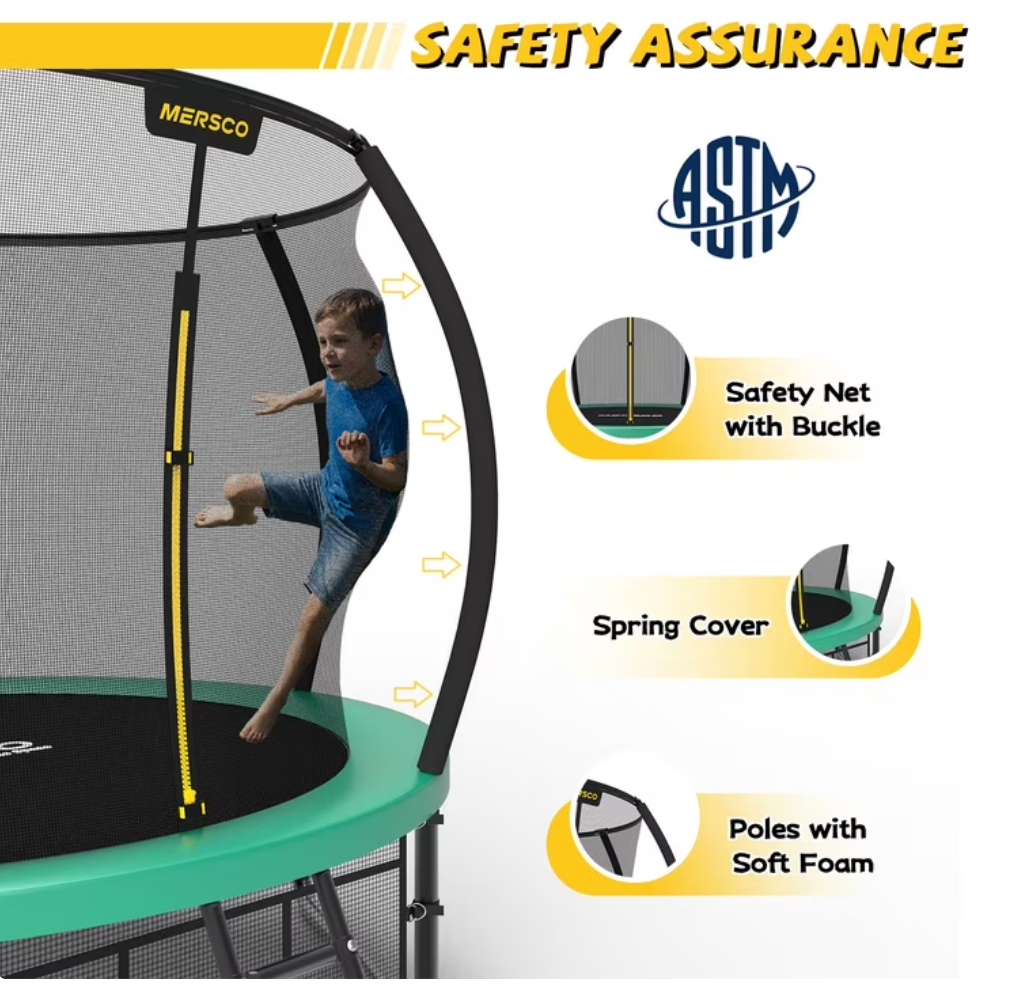 Mersco 10FT/12FT/14FT/15FT/16FT Kids Trampoline, ASTM Certified Heavy Duty Outdoor Trampoline with Safety Enclosure Net and Ladder for Backyard Family Fun, Pumpkin Trampoline SPACE
