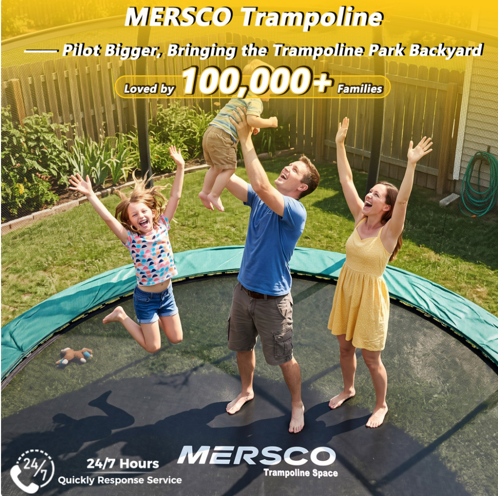 Mersco 10FT/12FT/14FT/15FT/16FT Kids Trampoline, ASTM Certified Heavy Duty Outdoor Trampoline with Safety Enclosure Net and Ladder for Backyard Family Fun, Pumpkin Trampoline SPACE