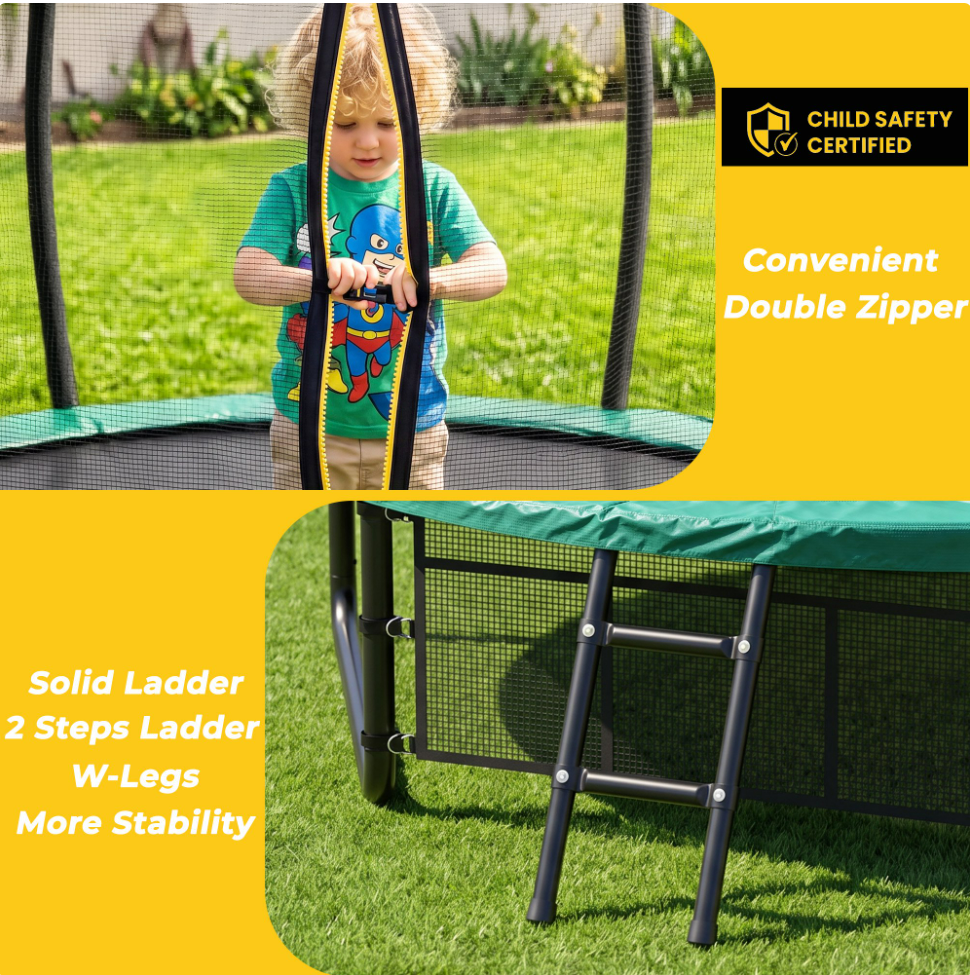 Mersco 10FT/12FT/14FT/15FT/16FT Kids Trampoline, ASTM Certified Heavy Duty Outdoor Trampoline with Safety Enclosure Net and Ladder for Backyard Family Fun, Pumpkin Trampoline SPACE