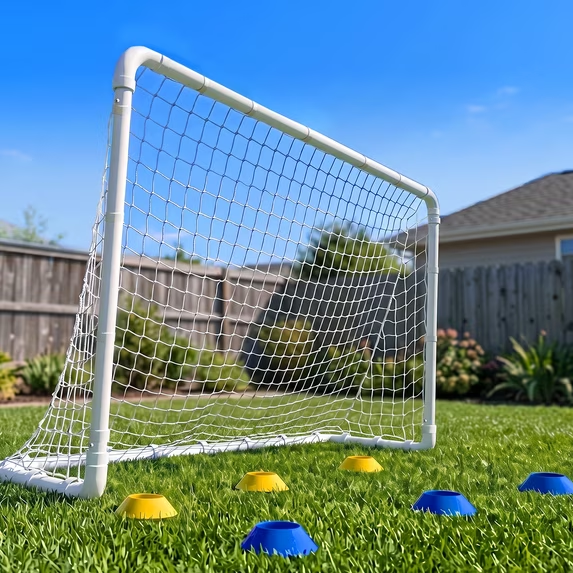 Kdymod 6×4 FT Soccer Goal for Backyard,Heavy-Duty Metal Soccer Net,Outdoor Soccer Goal Soccer Equipment Set with 6 Soccer Cones & 4 Stakes for Kids and Adults ,White