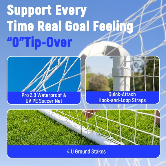Kdymod 6×4 FT Soccer Goal for Backyard,Heavy-Duty Metal Soccer Net,Outdoor Soccer Goal Soccer Equipment Set with 6 Soccer Cones & 4 Stakes for Kids and Adults ,White
