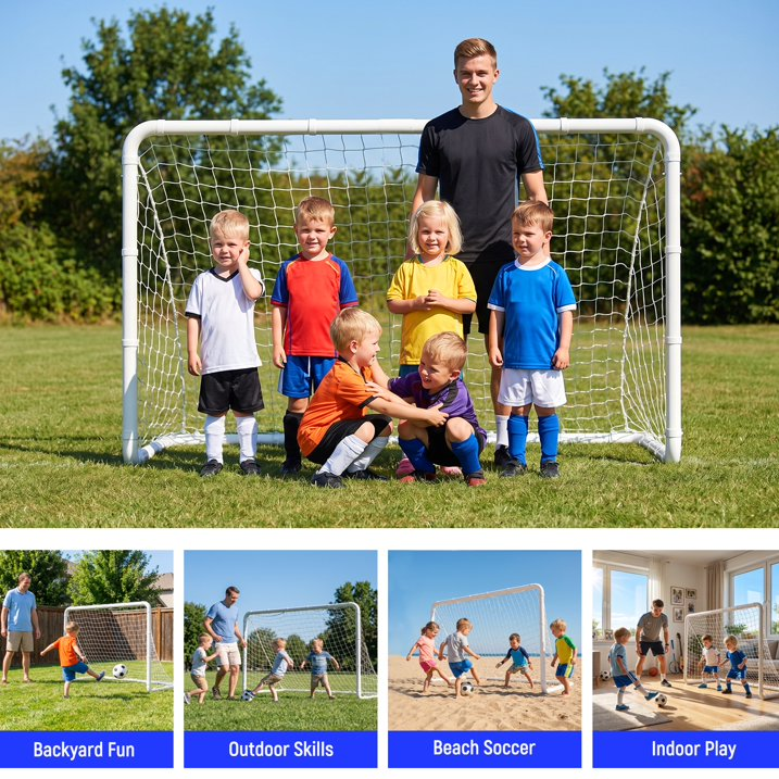Kdymod 6×4 FT Soccer Goal for Backyard,Heavy-Duty Metal Soccer Net,Outdoor Soccer Goal Soccer Equipment Set with 6 Soccer Cones & 4 Stakes for Kids and Adults ,White