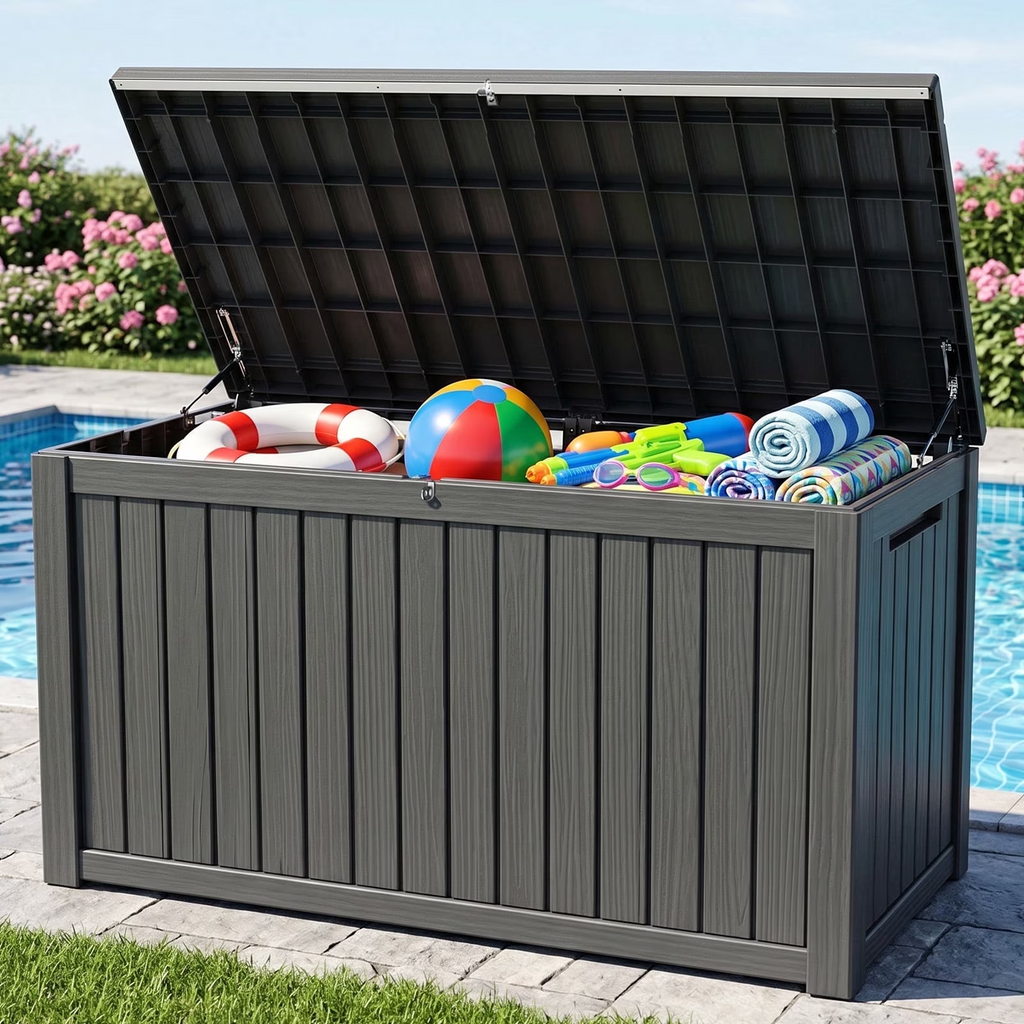 Kdymod Deck Box Outdoor Storage 200 Gallon,Resin Deck Boxes Outdoor Waterproof UV Resistant with Hundles,Outside Lockable Toy Storage for Pool ,Patio Furniture and Sports Equipment,Black
