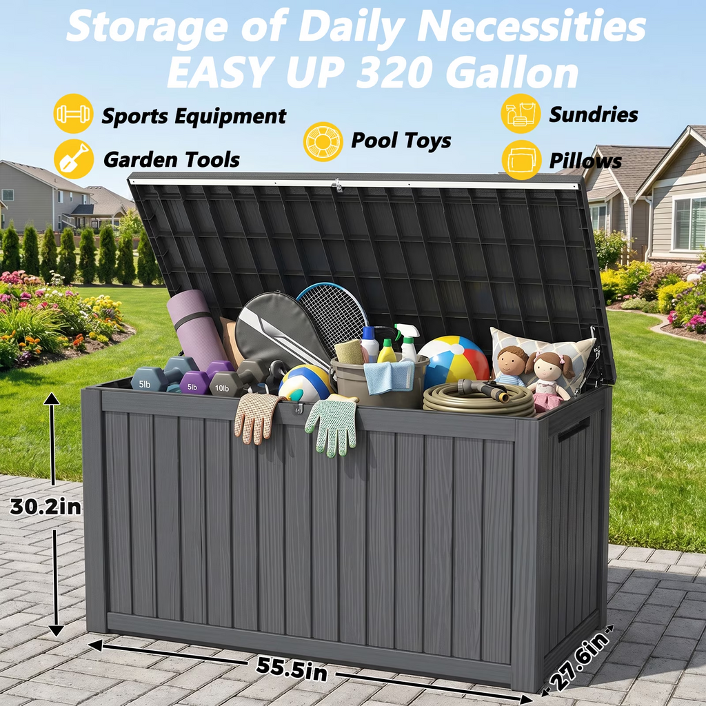 Kdymod Deck Box Outdoor Storage 200 Gallon,Resin Deck Boxes Outdoor Waterproof UV Resistant with Hundles,Outside Lockable Toy Storage for Pool ,Patio Furniture and Sports Equipment,Black