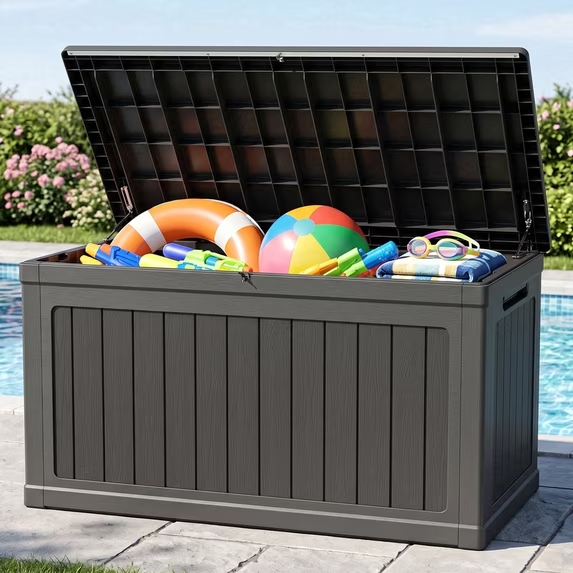 Kdymod Deck Box Outdoor Storage 270 Gallon,Resin Deck Boxes Outdoor Waterproof UV Resistant with Hundles,Outside Lockable Toy Storage for Pool ,Patio Furniture and Sports Equipment,Black