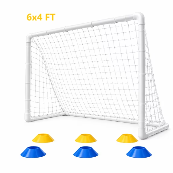 Mersco 16x7 / 12x6 / 8x6 / 6x4FT Soccer Goal for Backyard,Heavy-Duty Metal Soccer Net,Outdoor Soccer Goal Equipment Set with 6 Soccer Cones & 4 Stakes for Kids and Adults,White