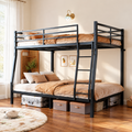 Netrum Full over Queen Bunk Bed for Teens Adults,Heavy Duty Metal Bunk Beds Frame, with Ladder & Storage,Full Bunk Bed with Safe Guardrail, No Box Spring Needed