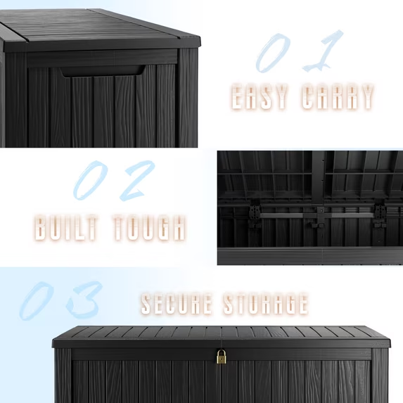 Mersco 200 Gallon Double Wall Resin Deck Box, Lockable Waterproof Outdoor Storage Box, Capacity and Doubles as Seating for Patio Furniture,Garden Tools, Pool Accessories ,Black