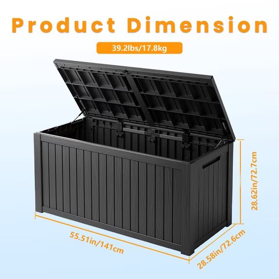Mersco 200 Gallon Double Wall Resin Deck Box, Lockable Waterproof Outdoor Storage Box, Capacity and Doubles as Seating for Patio Furniture,Garden Tools, Pool Accessories ,Black