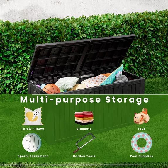 Mersco 200 Gallon Double Wall Resin Deck Box, Lockable Waterproof Outdoor Storage Box, Capacity and Doubles as Seating for Patio Furniture,Garden Tools, Pool Accessories ,Black