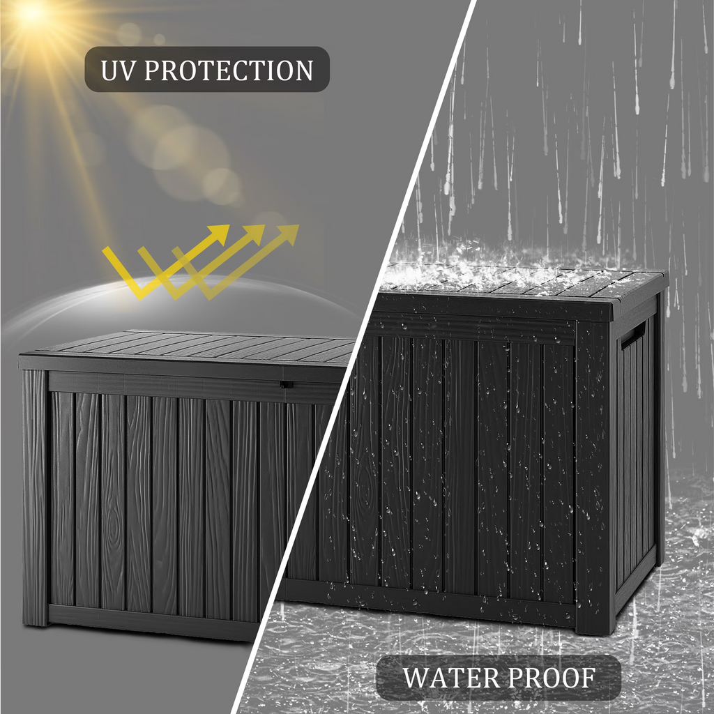 Mersco 200 Gallon Double Wall Resin Deck Box, Lockable Waterproof Outdoor Storage Box, Capacity and Doubles as Seating for Patio Furniture,Garden Tools, Pool Accessories ,Black