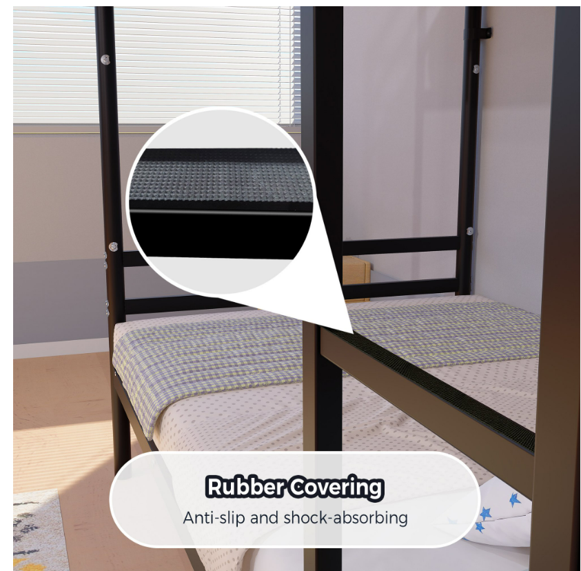 Netrum Twin Bunk Beds Twin over Twin Bunk Bed with Wide Ladder & Safety Guardrail, Metal Heavy Duty Bunk Bed Frame for Teens Adults, No Box Spring Needed, Black