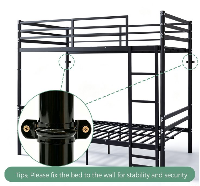 Netrum Twin Bunk Beds Twin over Twin Bunk Bed with Wide Ladder & Safety Guardrail, Metal Heavy Duty Bunk Bed Frame for Teens Adults, No Box Spring Needed, Black