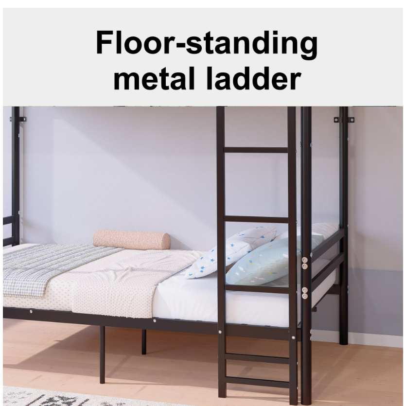 Netrum Twin Bunk Beds Twin over Twin Bunk Bed with Wide Ladder & Safety Guardrail, Metal Heavy Duty Bunk Bed Frame for Teens Adults, No Box Spring Needed, Black