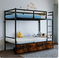 Netrum Metal Twin-over-Twin Standard Bunk Beds with Storage Box and Built-in Ladder Black