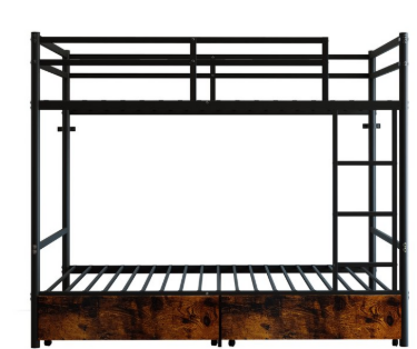 Netrum Metal Twin-over-Twin Standard Bunk Beds with Storage Box and Built-in Ladder Black