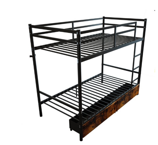 Netrum Metal Twin-over-Twin Standard Bunk Beds with Storage Box and Built-in Ladder Black